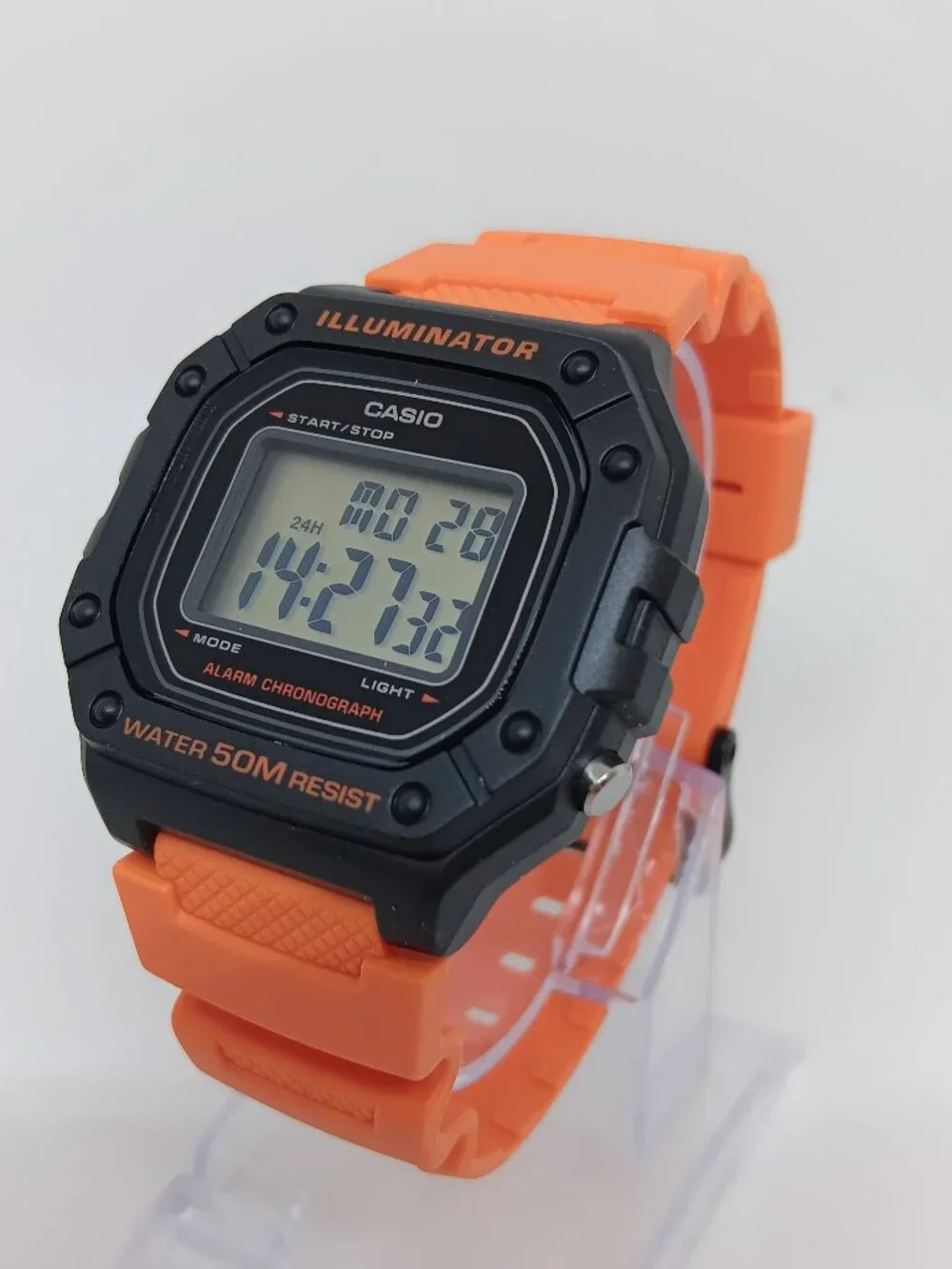Casio W218H-4B2V [mod 3224] Men's 43mm x 40mm Orange Resin Band Digital Watch